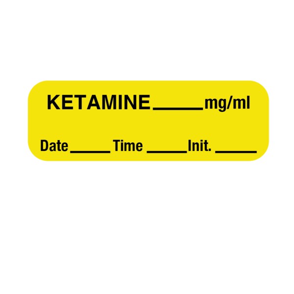 Label, Ketamine 1/2" x 1-1/2" Yellow w/Black
